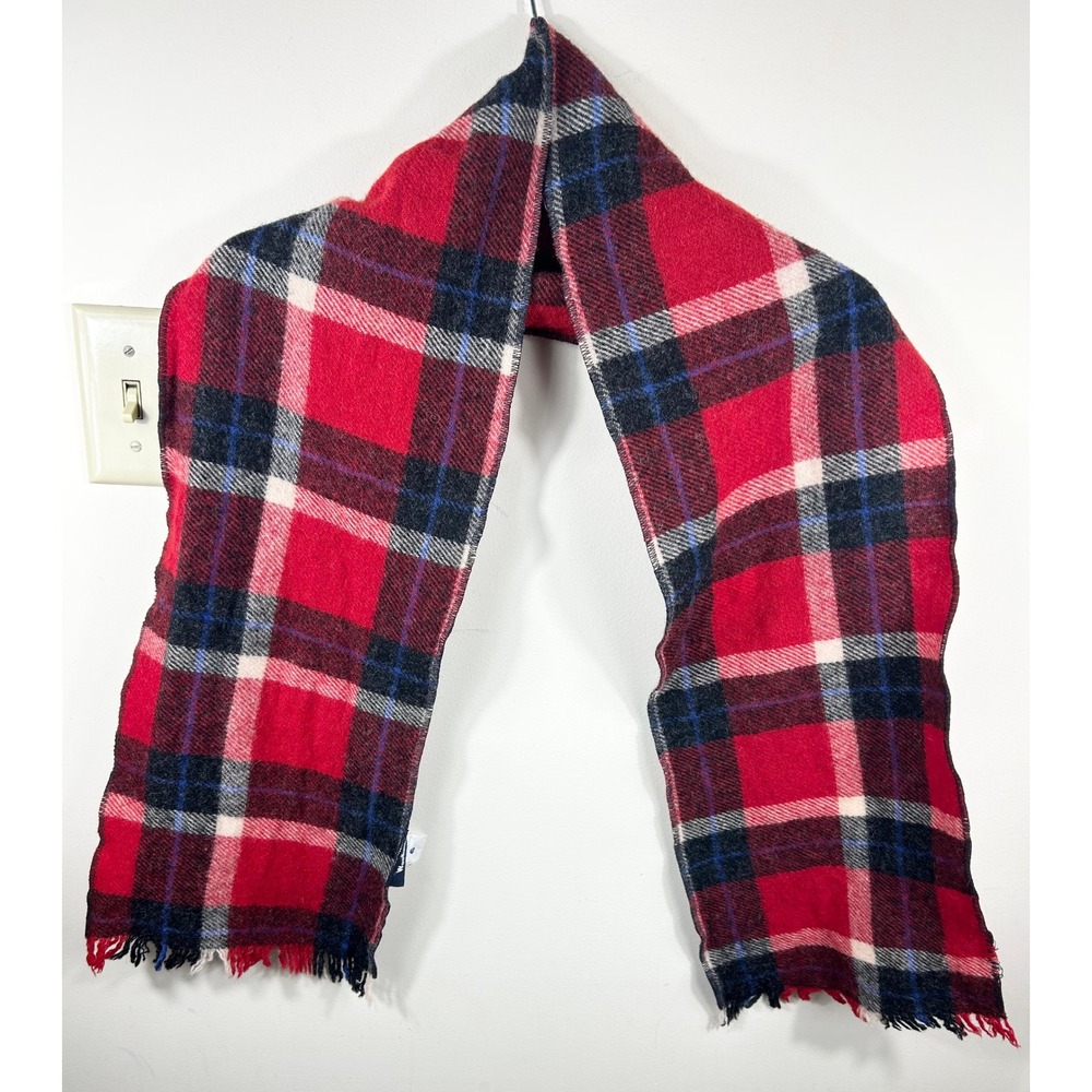 VTG Woolrich Plaid Scarf Red Fringe Wool‎ Blend USA Academia Teacher Holiday
